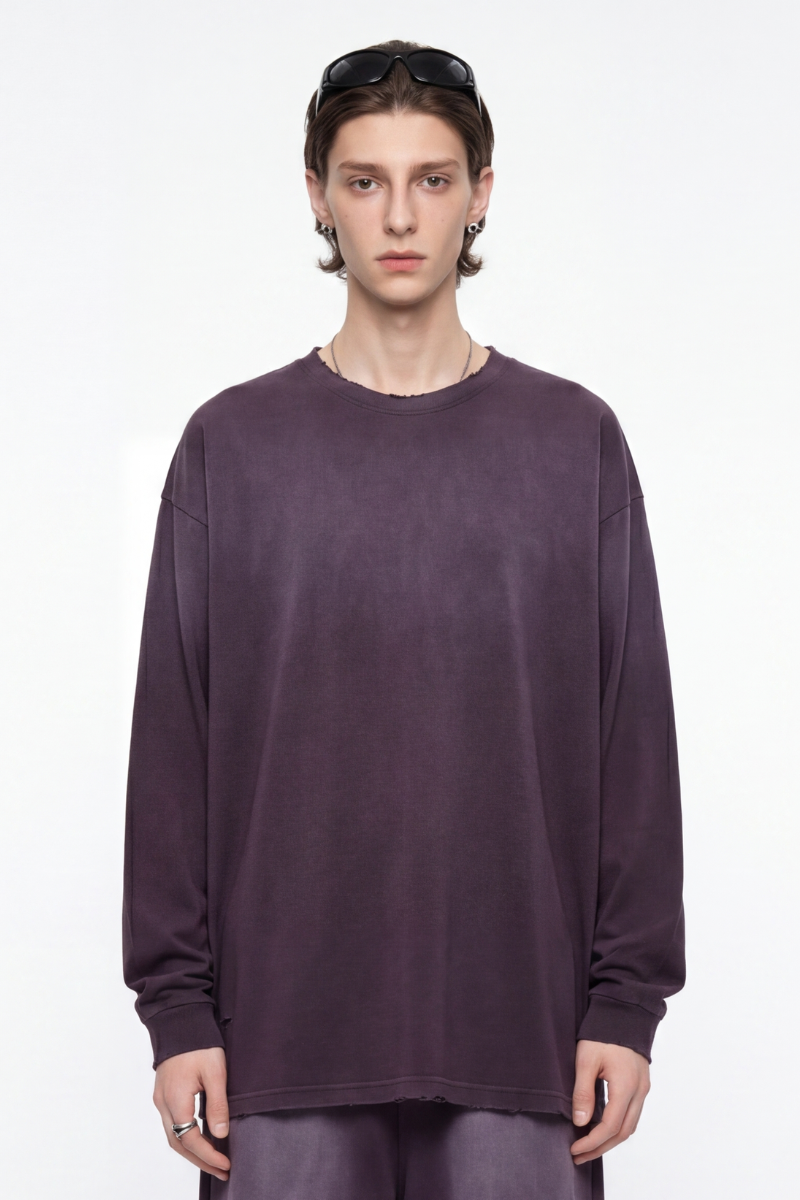 Men's Fall 100%Cotton Vintage Washed Drop Shoulder Pullover