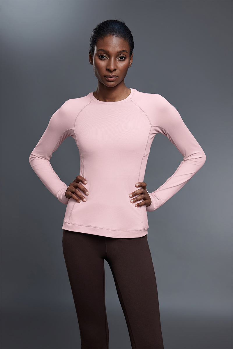 Women Round Neck Slim Fit Long Sleeve Workout Top