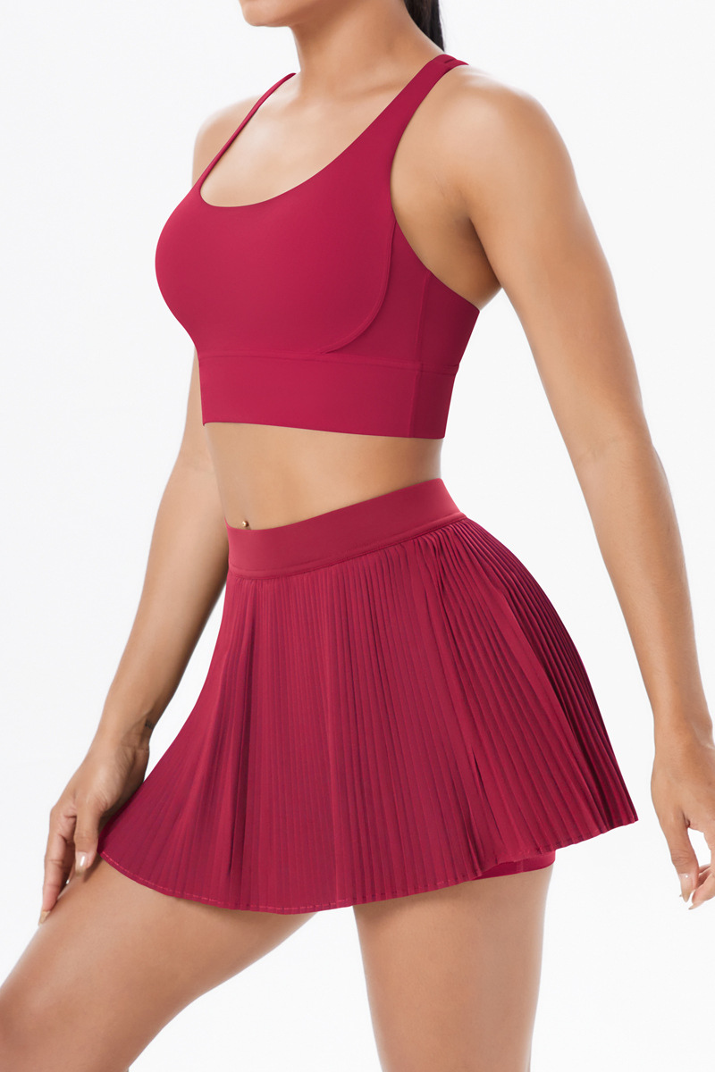 Women's Athletic Set:Cross Back Bra & Pleated Skirt
