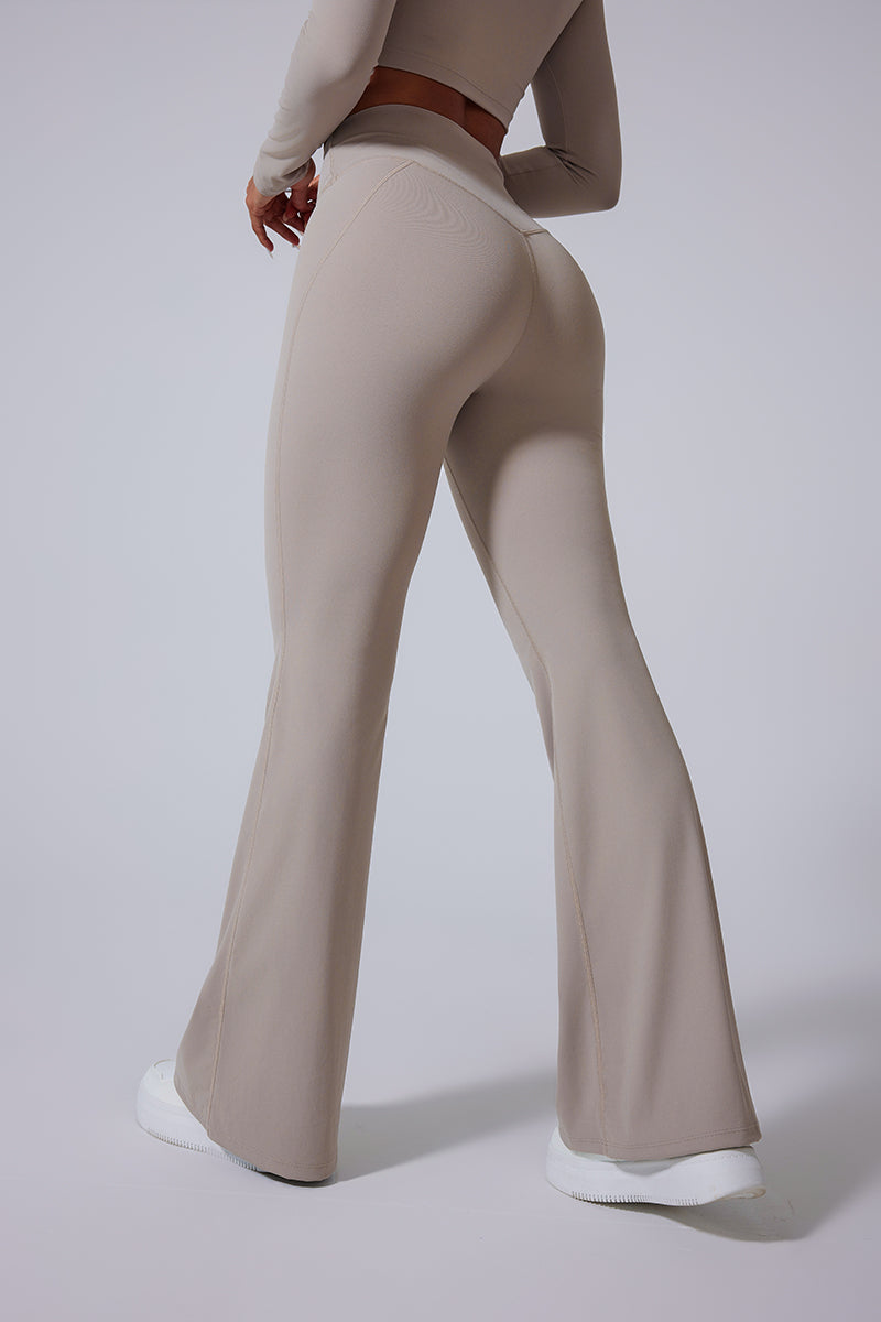 Women'S Brushed V-Shaped High-Waisted Skinny Sculpting Sports Bell Bottoms