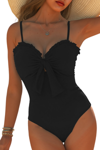 Women's Summer Ruffle V-Neck Bow One Piece Beach Swimsuit