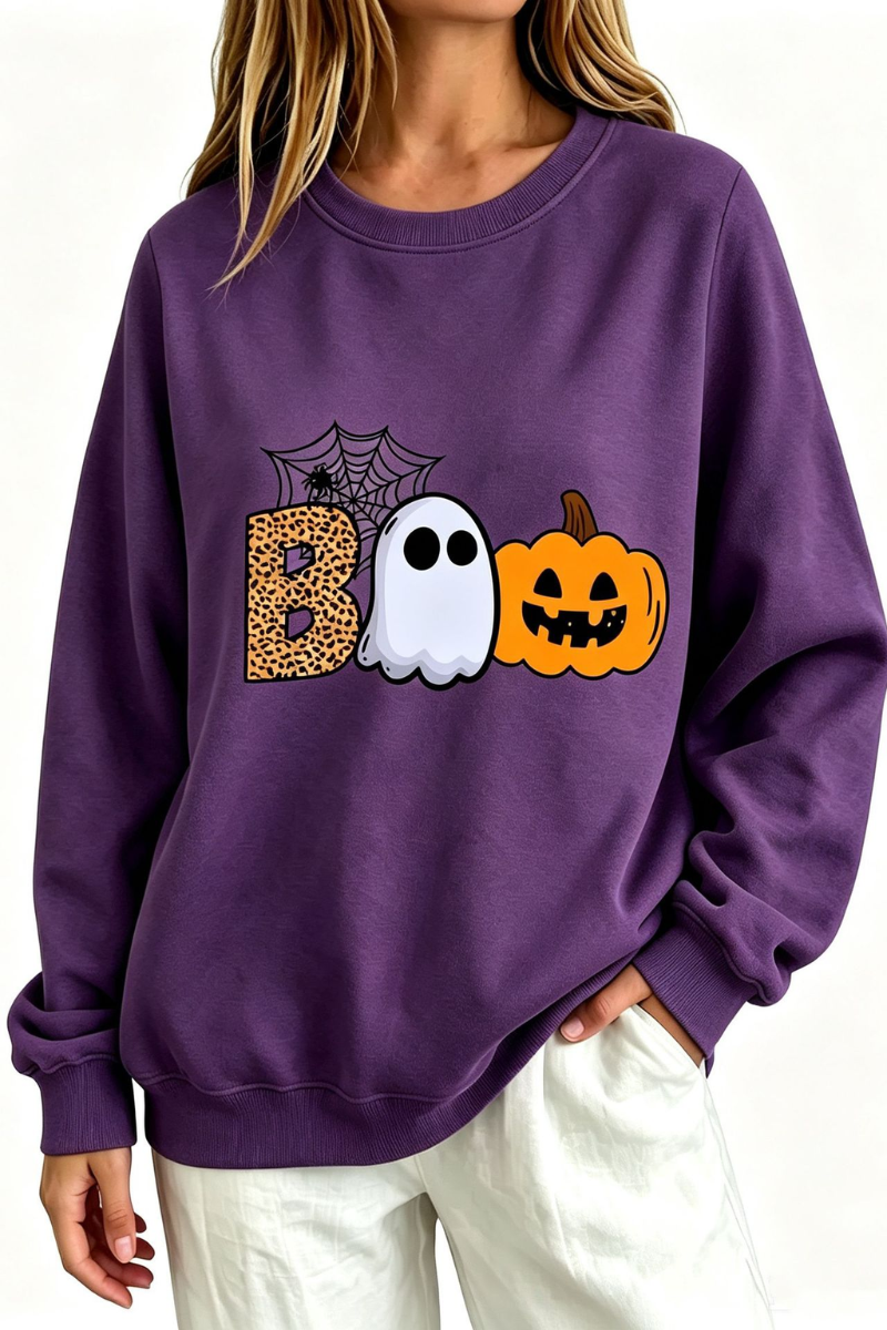 Women's Fall BOO Letter Print Graphic Halloween Sweatshirt