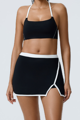 Women's Color-Block Sports Bra & Slit Mini Skirt Set