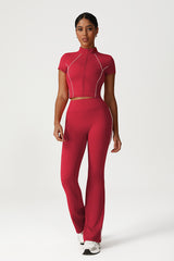 Women Seamless High Waisted Flared Yoga Set: Stand Collar Jacket + Flared Leggings
