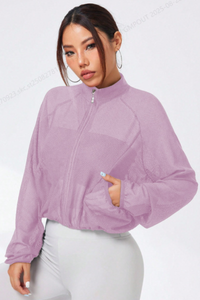 Women's Mock Neck Full Mesh Sheer Cropped Zip-Up Jacket
