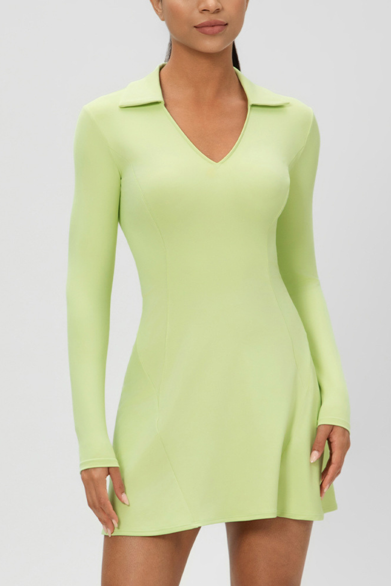 Women's Polo Collared V Neck Dress And Shorts Tennis Set