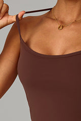 Women Brushed Slim Fit Yoga Set: Square Neck Camisole + High Waist Shorts