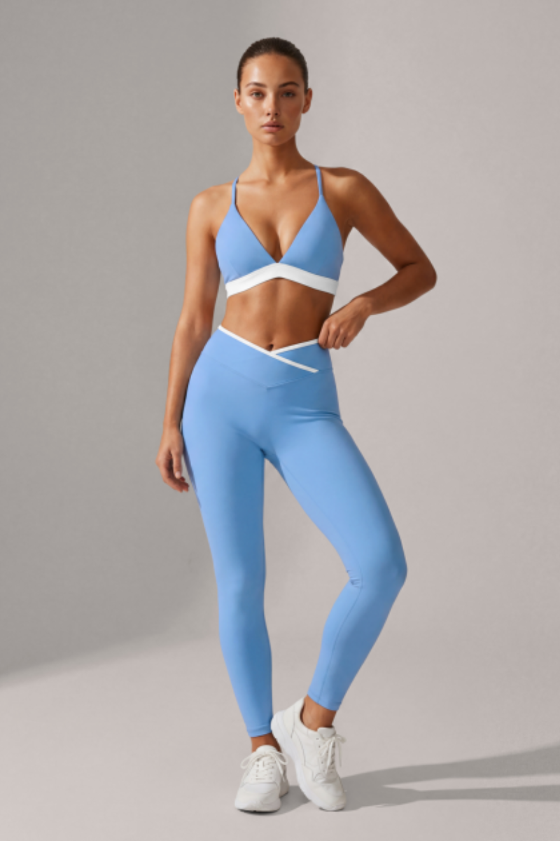 Women's Sport Triangle Cup Bra And V-Waist Leggings Yoga Set