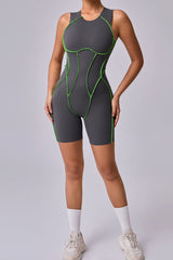 Women Patchwork Color Clash High Stretch Skinny Back Sports Fitness Yoga Bodysuit
