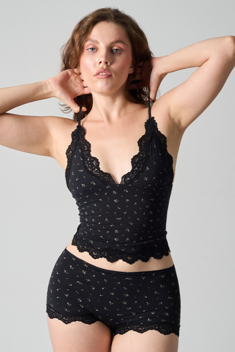 Women's Floral Lace Camisole And Shorts Two-Piece Set