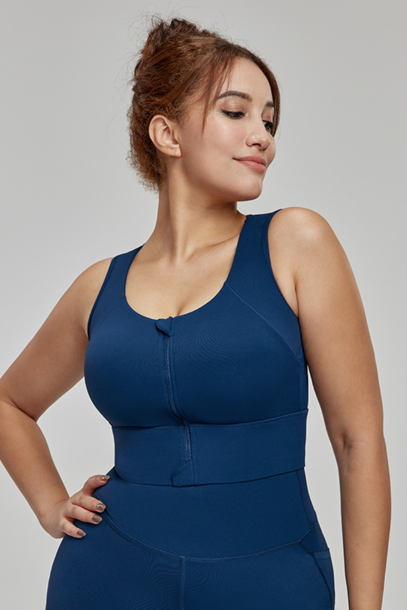 Plus-Size Women's High-Strength Zip-Up Sports Bra