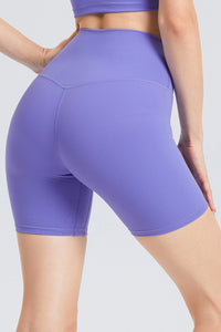 Solid High-Waisted Stretch Sports Shorts