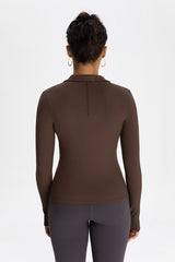 Women Modal Henley Collar Button Down Slim Fit Long Sleeve Yoga Top