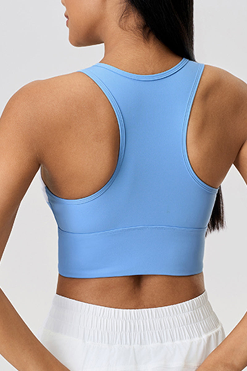 Women Color Block Short Built-In Bra Sculpting Cross Back Yoga Sports Bra