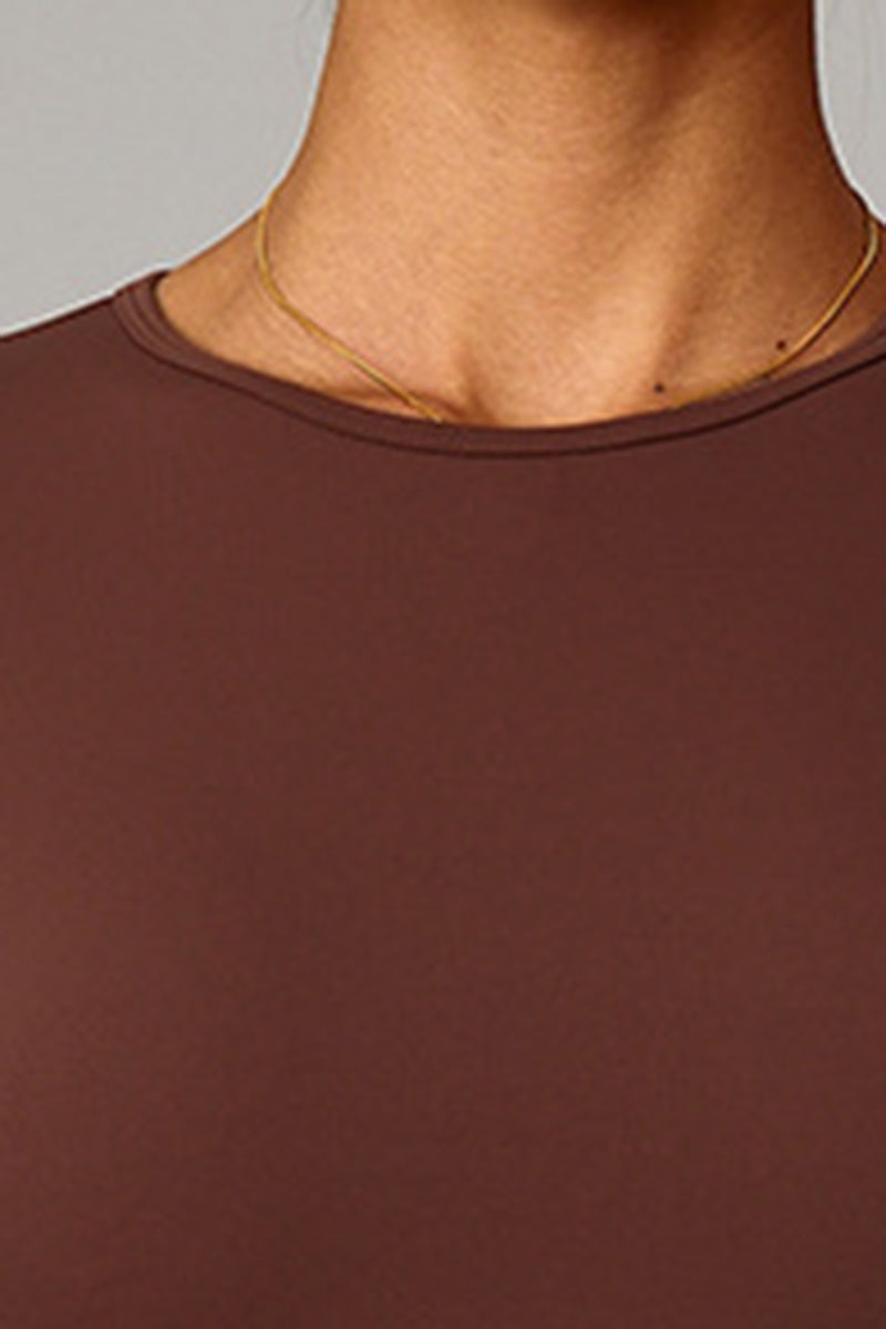 Women Brushed Round Neck Slim Fit Workout Long Sleeve Top