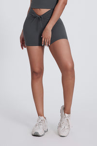 Women'S Pleated High-Waisted Hip Lift Yoga High-Stretch Skinny Shorts