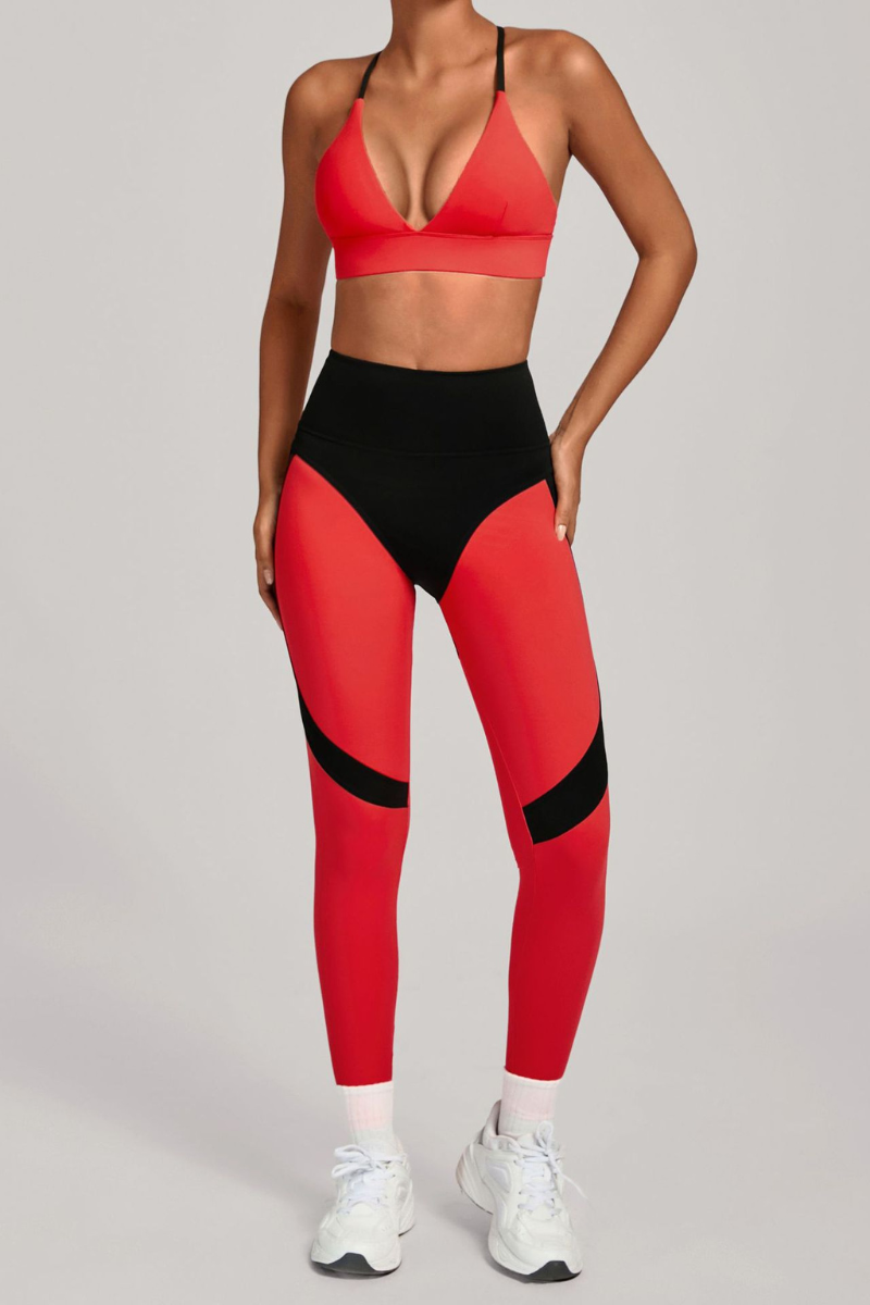 Women's Set:Triangle Cup Color Block Bra & High-Waist Legging