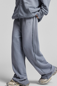 Water-washed, distressed, straight-leg casual pants