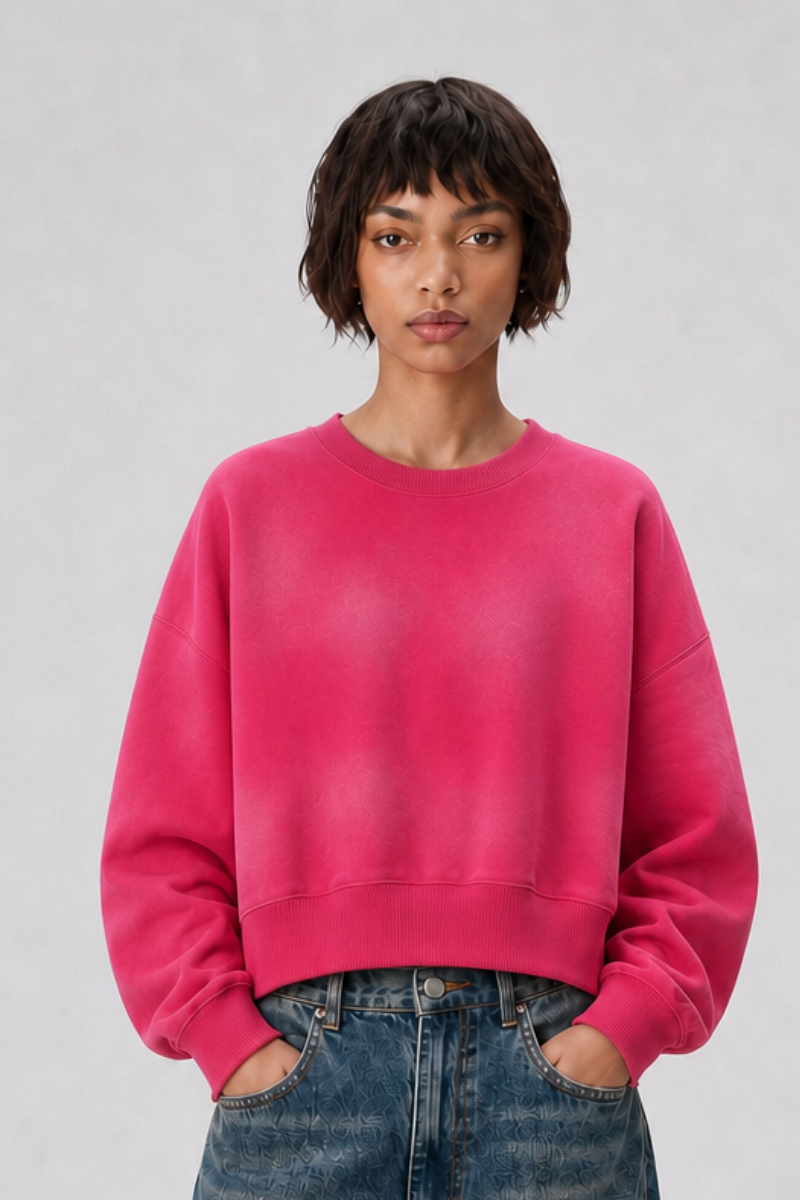 Women's Fall Vintage Gradient Cropped Crew Neck Sweatshirt