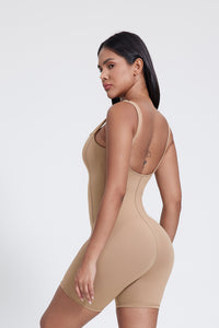 Women'S High-Elastic Skinny Square-Necked Backless Suspender Nude Fitness Bodysuit