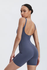 Women'S High-Elastic Skinny Square-Necked Backless Suspender Nude Fitness Bodysuit