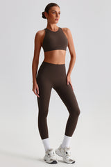 Women Brushed Cross-Back Slim-Fit Yoga Set: High-Waisted Butt-Lifting Outdoor Running Leggings + Round Neck Sports Bra