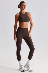 Women Brushed Cross-Back Slim-Fit Yoga Set: High-Waisted Butt-Lifting Outdoor Running Leggings + Round Neck Sports Bra
