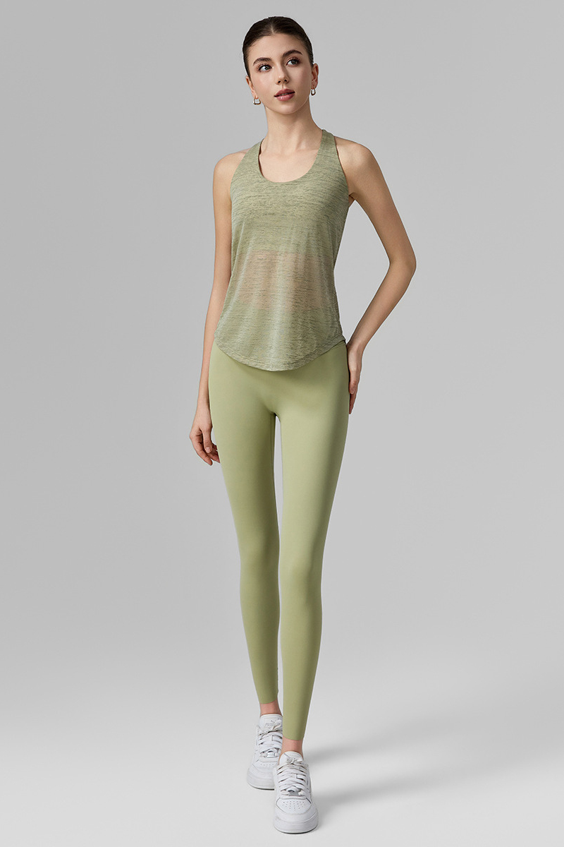 Women's Set:Faux Two-Piece Crisscross Back Tank Top+Leggings