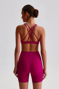 Women Outdoor Quick-Dry Naked Sensation Yoga Set: Cross-Back Slim-Fit Sports Bra + High-Waisted Sculpting Shorts