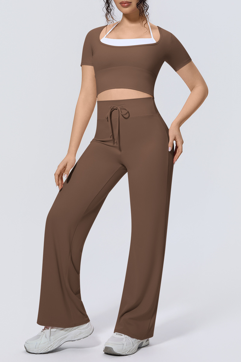 Women's Athletic Sets:Cropped T-shirt And Straight Leg Pants