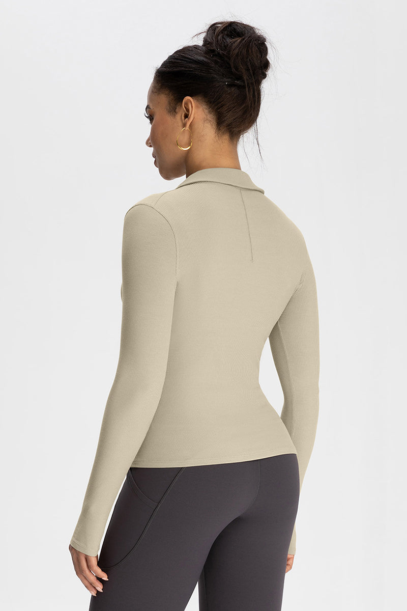 Women Modal Henley Collar Button Down Slim Fit Long Sleeve Yoga Top