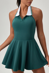 Women's Color-Block Polo-Collar Cut-Out Back Tennis Dress