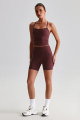 Women High-Waisted Peach Booty Yoga Set: Seamless Crotch Shorts + Y-Back Sports Bra
