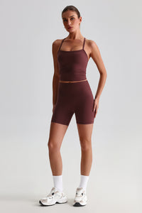 Women High-Waisted Peach Booty Yoga Set: Seamless Crotch Shorts + Y-Back Sports Bra