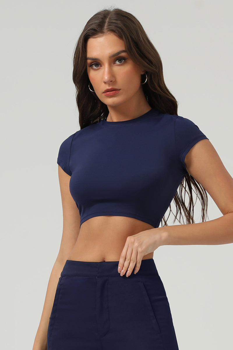 Women Slim Cropped Soft-Feel Yoga T-Shirt