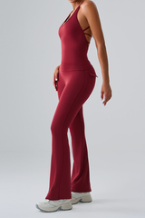 Women's Spaghetti Strap Sports Bra & Pocket Yoga Flare Pants Set