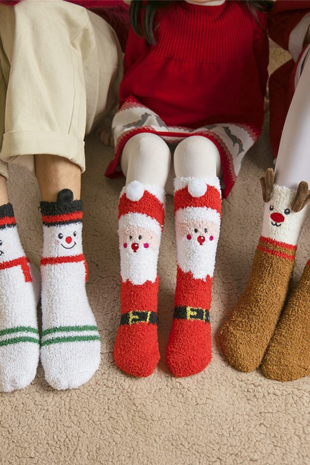 Women Christmas Coral Fleece Socks With Antler Santa Snowman
