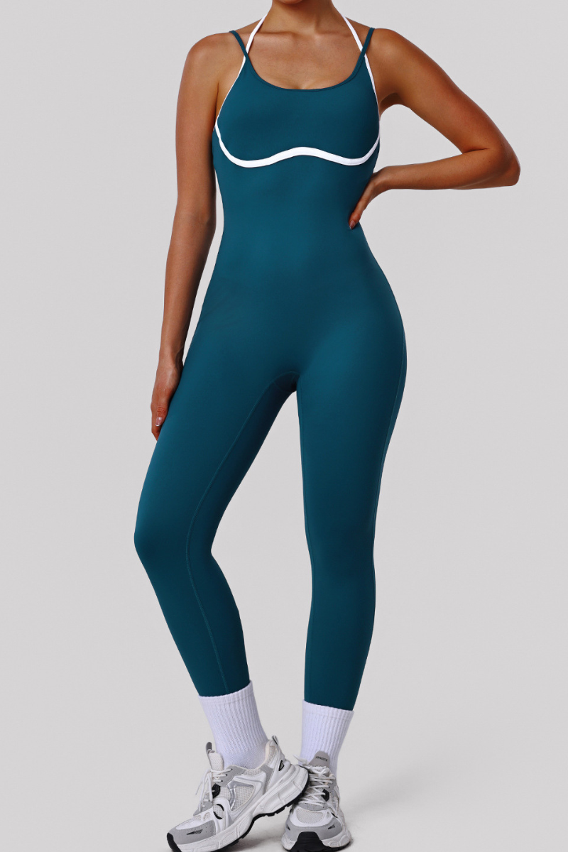 Women's Color-Blocked Spaghetti-Strap Backless Jumpsuit