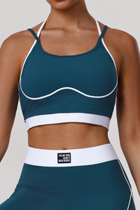 Women's Athletic Thin Straps  Color-Blocked Stripes Bra