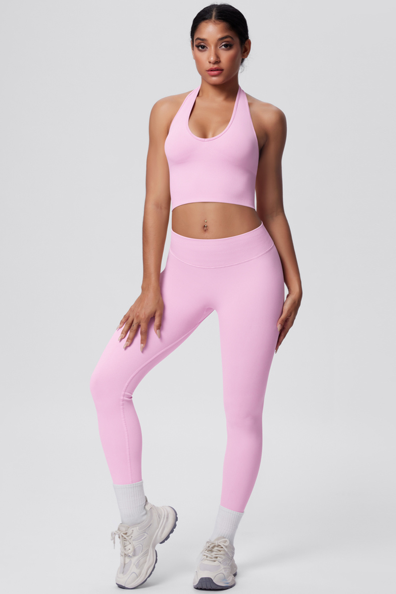 Women's Seamless Halter Tank Sport Leggings Two-Piece Set