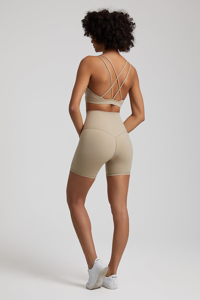 Spaghetti Strap Back Cross Bra + Sports Leggings 2-Piece Set