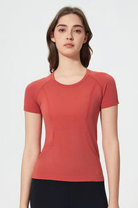 Women Seamless Round Neck Slim-Fit Quick-Dry Breathable Yoga Running T-Shirt