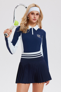 Women’s Color-Block Half-Zipper Polo Long-Sleeve Top