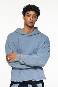 Men's Fall Vintage Washed Raw Hem Crop Boxy Hoodie