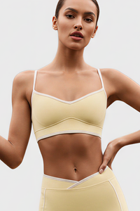 Women's Nude Color-Blocking Thin Strap V-neck Sports Bra