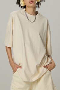 Men's Cotton Mock Turtleneck - Solid Oversized Casual Tee