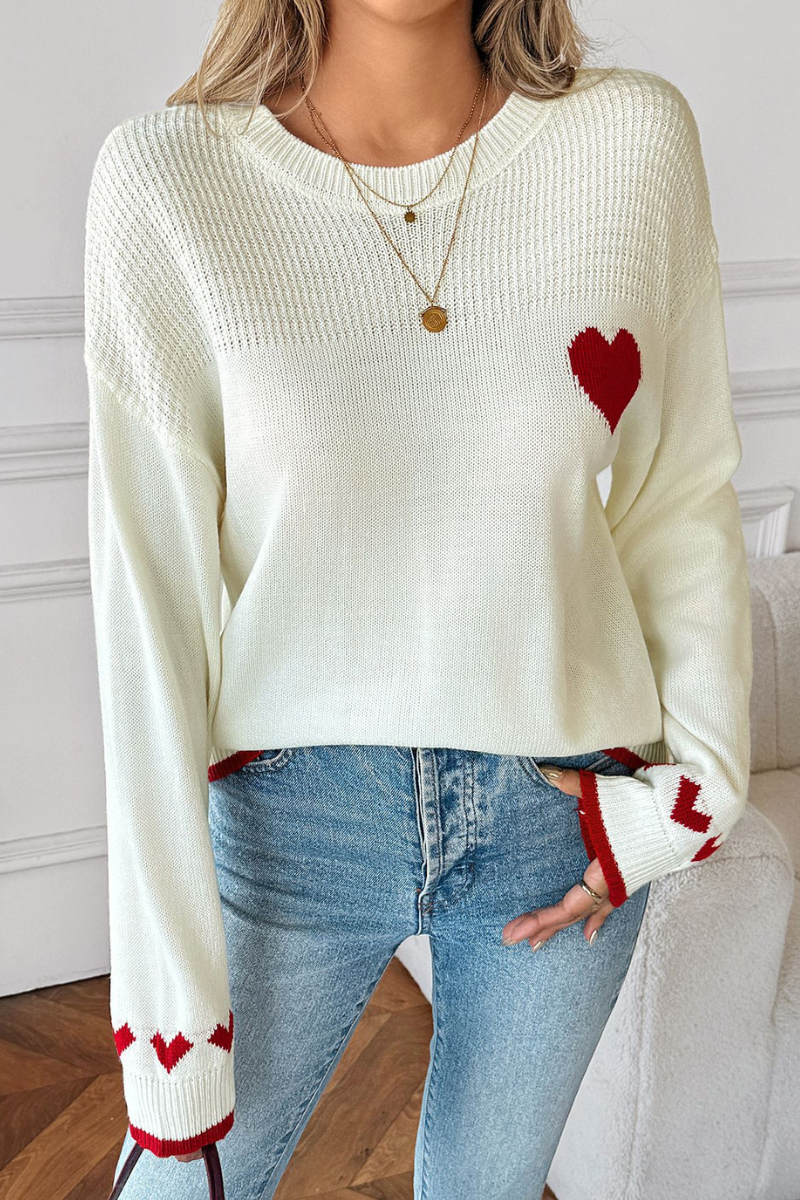 Cozy knitted sweater with heart-shaped design