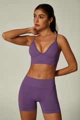 Women's Athletic Set:V-Neck Bra And Sculpting Shorts