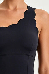 Women's One-Shoulder Scalloped Edge Short Leg Yoga Jumpsuits