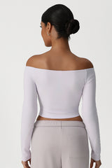Women Off-Shoulder High-Stretch Yoga Fitness Long Sleeve Top